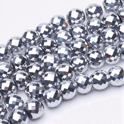 10 x Faceted Crystal Glass Beads ~ Drums ~ 8x6mm ~ Silver Plated