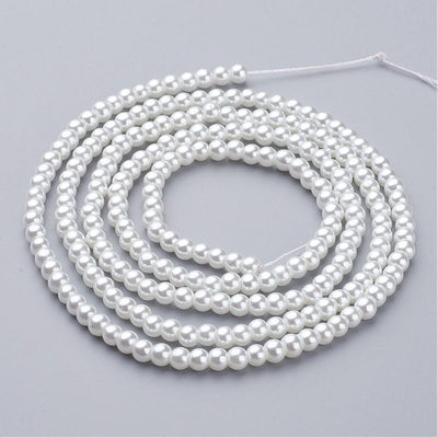 Glass Pearls ~ 4mm ~ approx. 200 beads/strand ~ White