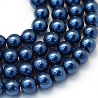 1 Strand of 8mm Round Glass Pearls ~ Navy Blue ~ approx. 105 beads