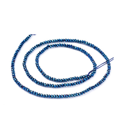 1 String of 2x1.5mm Faceted Glass Rondelle Beads ~ Blue Plated ~ approx. 247 beads