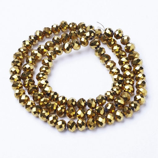 1 Strand of 6x5mm Electroplated Faceted Glass Rondelle Beads ~ Gold Plated ~ approx. 85 beads