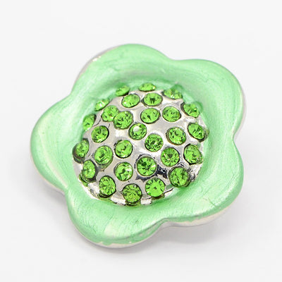 Rhinestone Snap Button ~ Pale Green Flower ~ 20mm