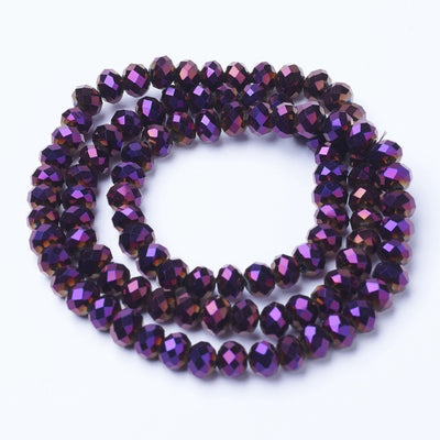 1 Strand of 6x5mm Electroplated Faceted Glass Rondelle Beads ~ Purple Plated ~ approx. 85 beads