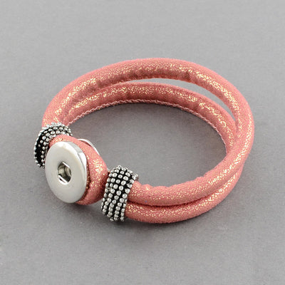 Trendy Metallic PU Leather Snap Bracelet ~ Coral ~ Fits 18-20mm Snap Buttons