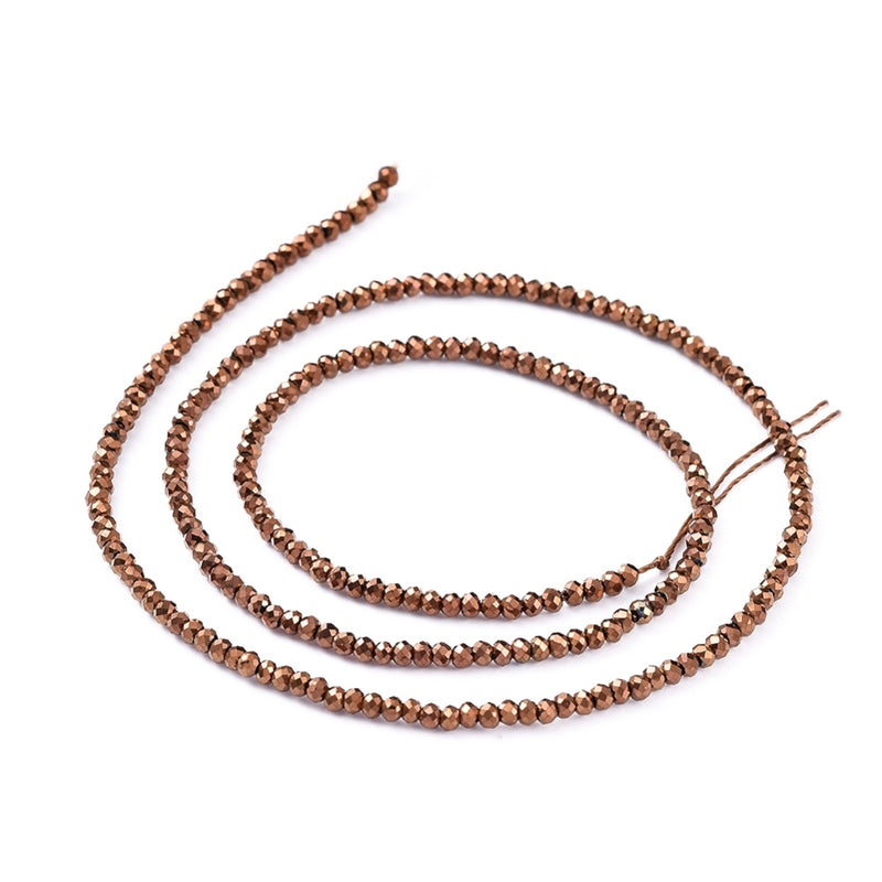 1 String of 2x1.5mm Faceted Glass Rondelle Beads ~ Copper Plated ~ approx. 220 beads
