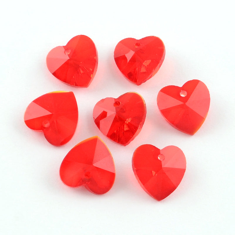 Crystal Glass Heart Pendant ~ 14mm ~ Red