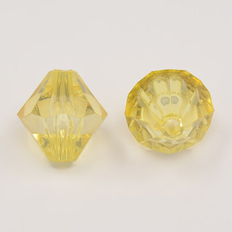 10 x Acrylic Bicone Beads ~ 14mm ~ Lt. Yellow