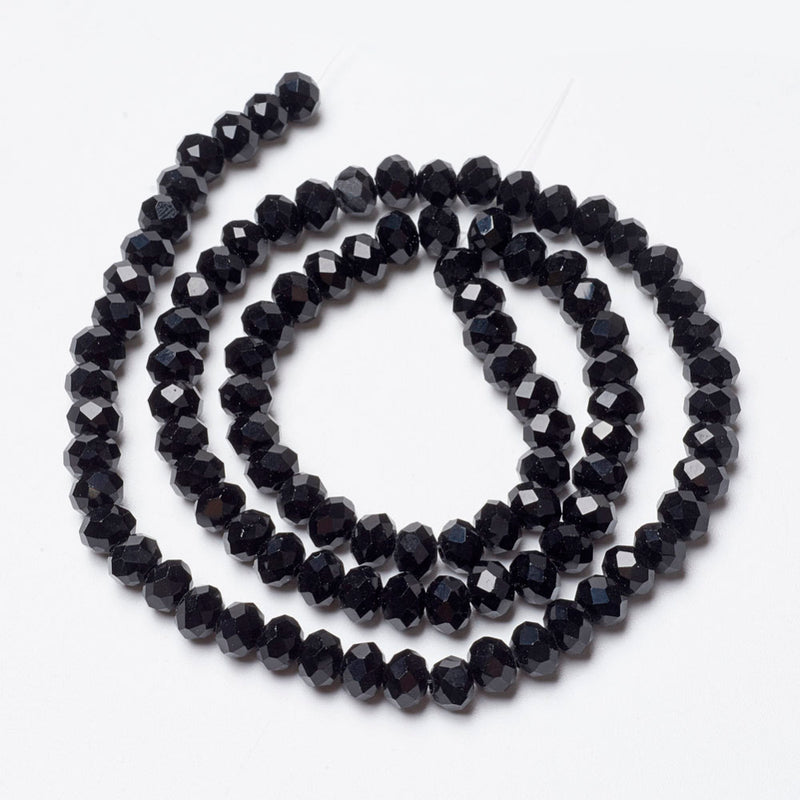 1 Strand of 8x6mm Faceted Glass Rondelle Beads ~ Black ~ approx. 72 beads