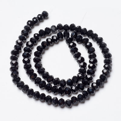 1 Strand of 6x5mm Faceted Glass Rondelle Beads ~ Black ~ approx. 88 beads