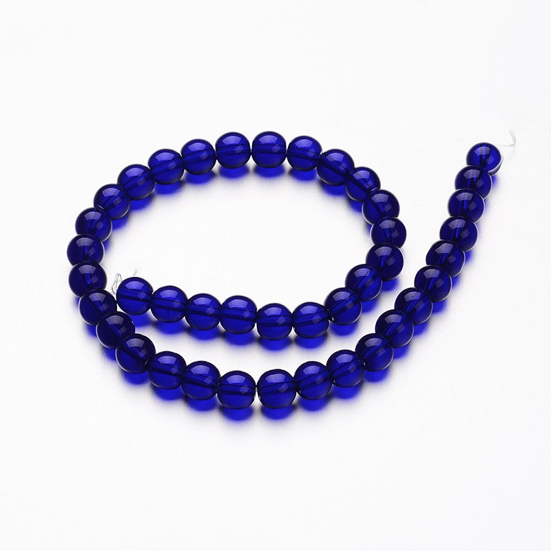 1 Strand of 6mm Glass Beads ~ Transparent Dark Blue ~ approx. 50 beads