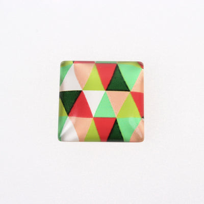Colourful Square Glass Cabochon ~ 15x15mm ~ Greens