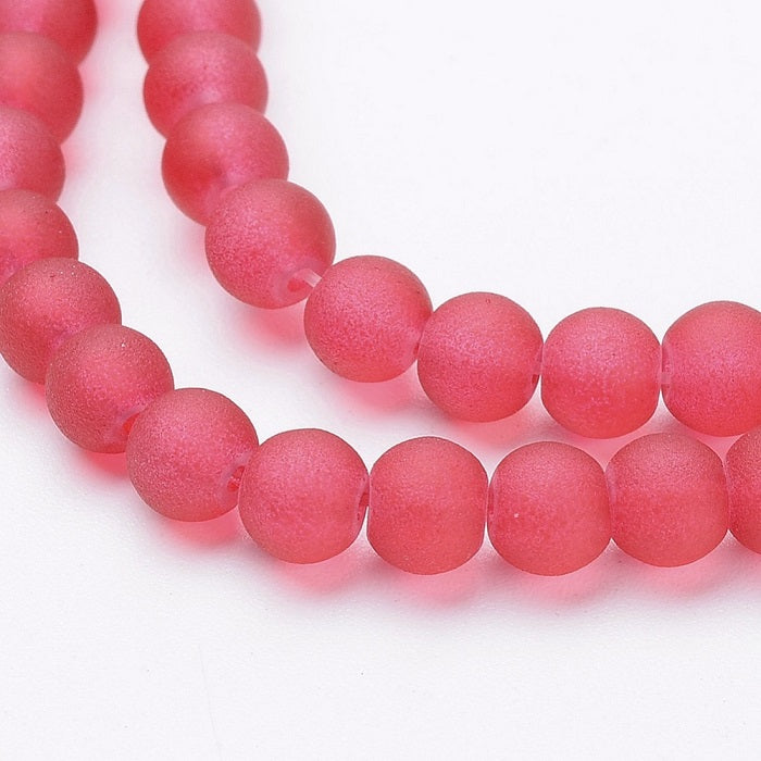 1 Strand x Frosted Round Glass Beads - 4mm - Crimson - approx. 200 beads