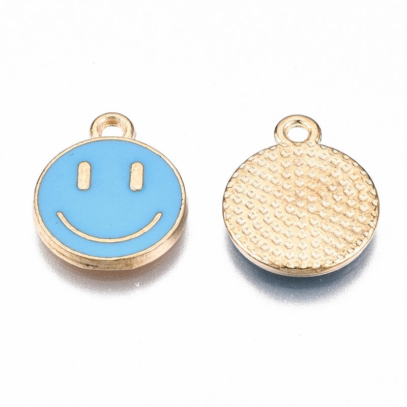 12mm Gold Plated Enamelled Smiley Face Charms ~ Mixed Colours ~ Pack of 4
