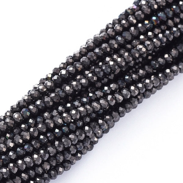 1 String of 2x1.5mm Faceted Glass Rondelle Beads ~ Lustred Black ~ approx. 220 beads