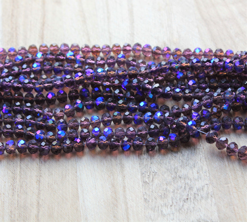 1 Strand of 8x6mm Electroplated Faceted Glass Rondelle Beads ~ Indigo AB ~ approx. 65 beads