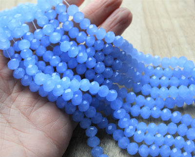 1 Strand of 8x6mm Faceted Glass Rondelle Beads ~ Jade Style Cornflower Blue ~ approx. 65 beads
