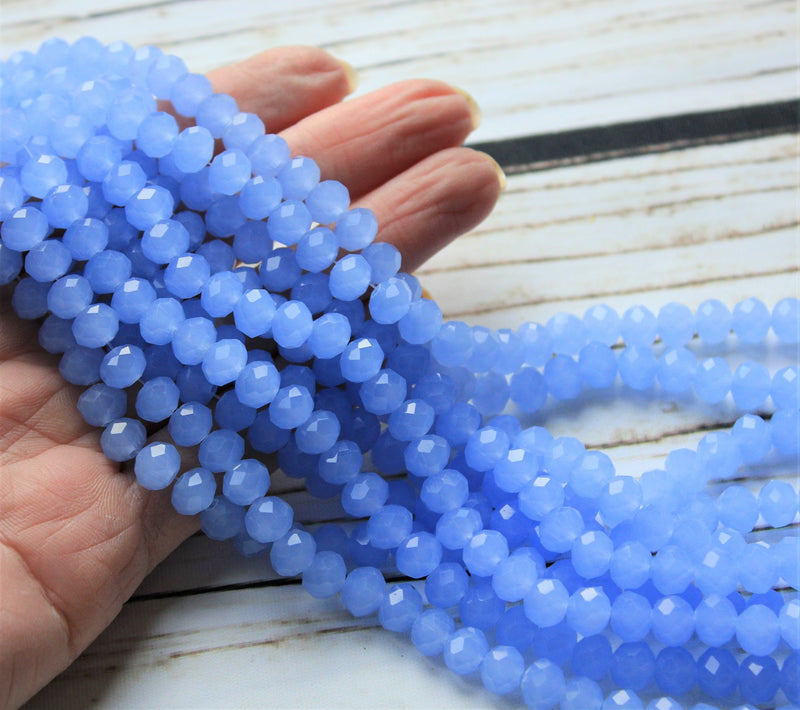 1 Strand of 8x6mm Faceted Glass Rondelle Beads ~ Jade Style Cornflower Blue ~ approx. 65 beads