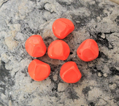 10 x Czech Glass Pressed Nuggets 12mm ~ Bright Opaque Coral
