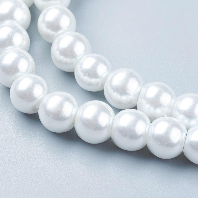 1 Strand of 8mm Round Glass Pearls ~ White ~ approx. 100 beads