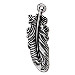 TierraCast Large Feather Charm ~ Antique Silver