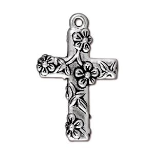 TierraCast Charm ~ Floral Cross ~ Antique Silver