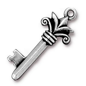TierraCast Fleur Key Charm ~ Antique Silver