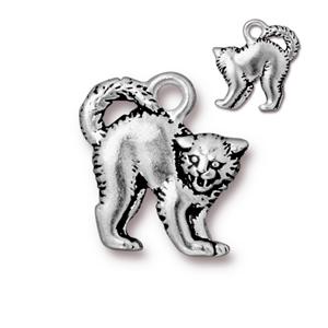 TierraCast Scary Cat Charm ~ Antique Silver