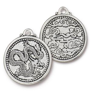 TierraCast Dragon Coin Pendant ~ Antique Silver
