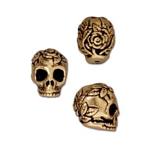 TierraCast Rose Skull Bead ~ Antique Gold