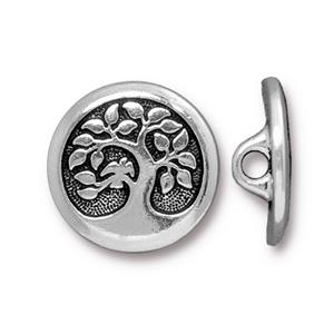 TierraCast Bird in a Tree Button ~ Antique Silver