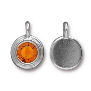 TierraCast SS34 Stepped Charm ~ Bright Rodium ~ Tangerine (Swarovski Elements)