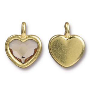 TierraCast Heart Charm with Swarovski Crystal ~ Light Silk ~ Bright Gold