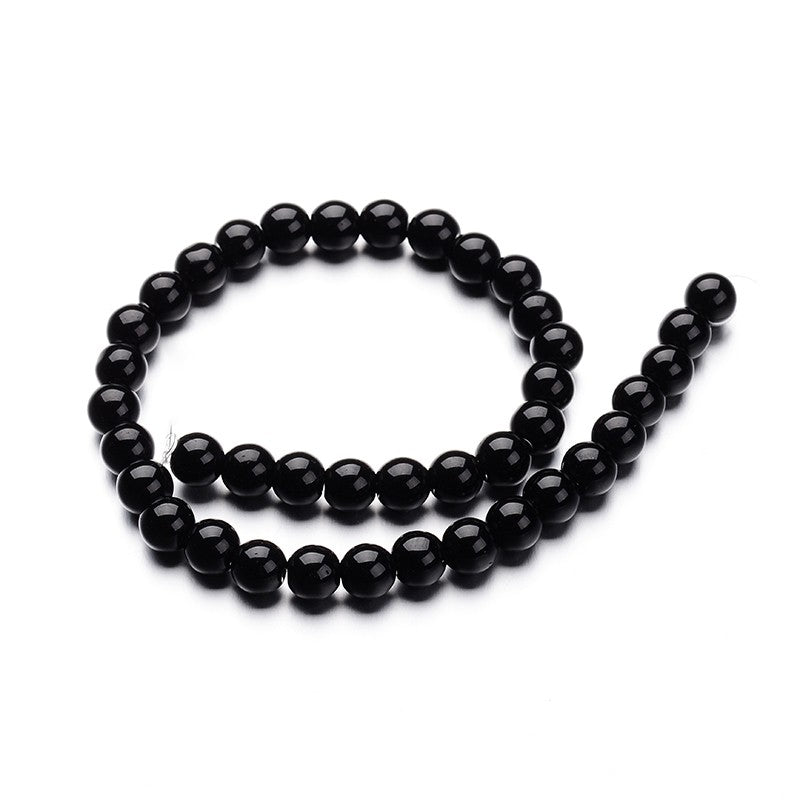 1 Strand of 6mm Glass Beads ~ Black ~ approx. 50 beads