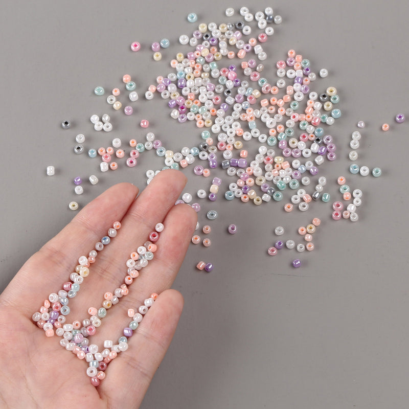 3mm Seed Beads ~ 20g ~ Lustred Pastel Colours Mix