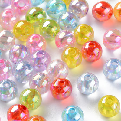 8mm Round Acrylic Beads ~ Mixed Transparent AB Coated Colours ~ 50 Beads
