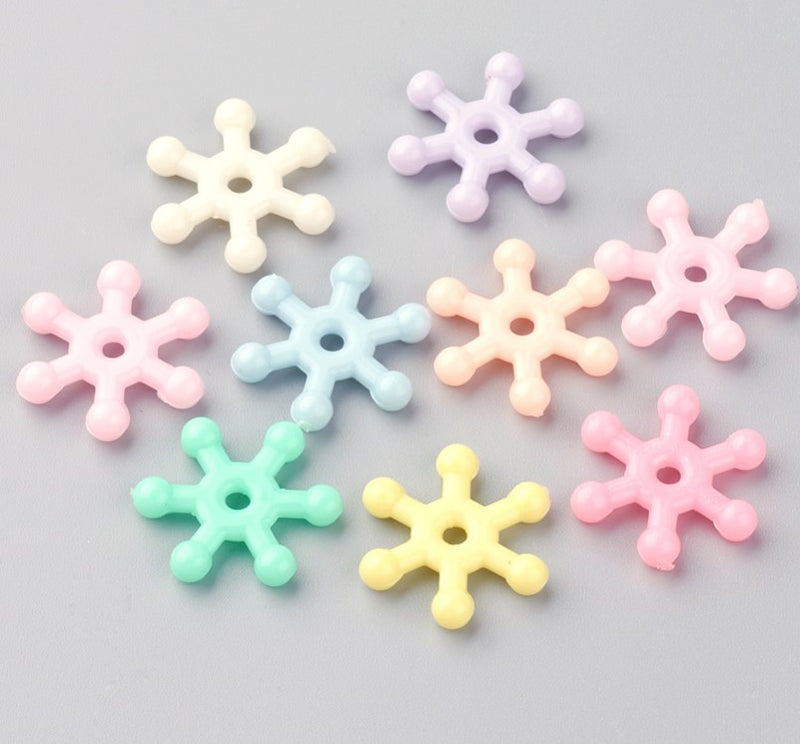 16mm Acrylic Snowflake Beads ~ Mixed Colours ~ 30 beads