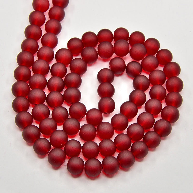 1 Strand of Frosted 6mm Round Glass Beads ~ Dark Crimson Red ~ approx. 140 beads / strand