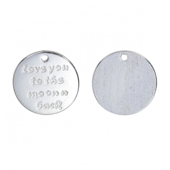 17mm Round Silver Tone "Love You to the Moon and Back" Charm