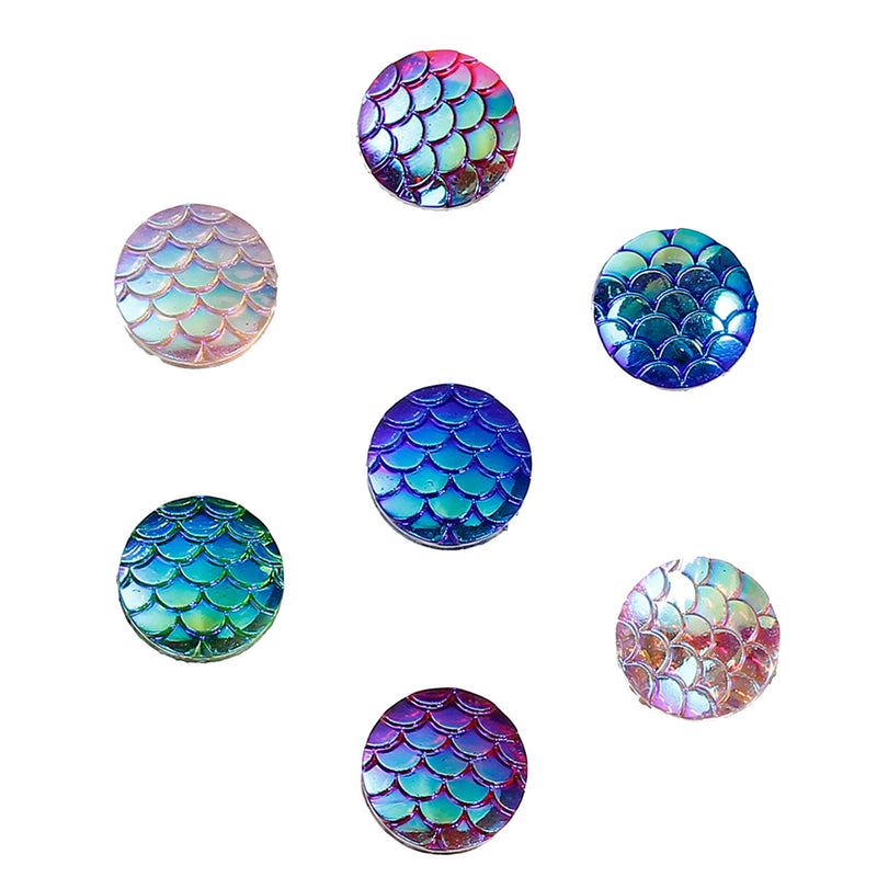 5 x Resin Mermaid-Fish Scale Cabochons ~ Mixed ~ 12-12.5mm