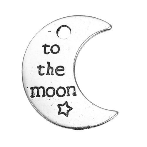 Antique Silver Plated "To the Moon" Crescent Moon Pendant ~ 25mm