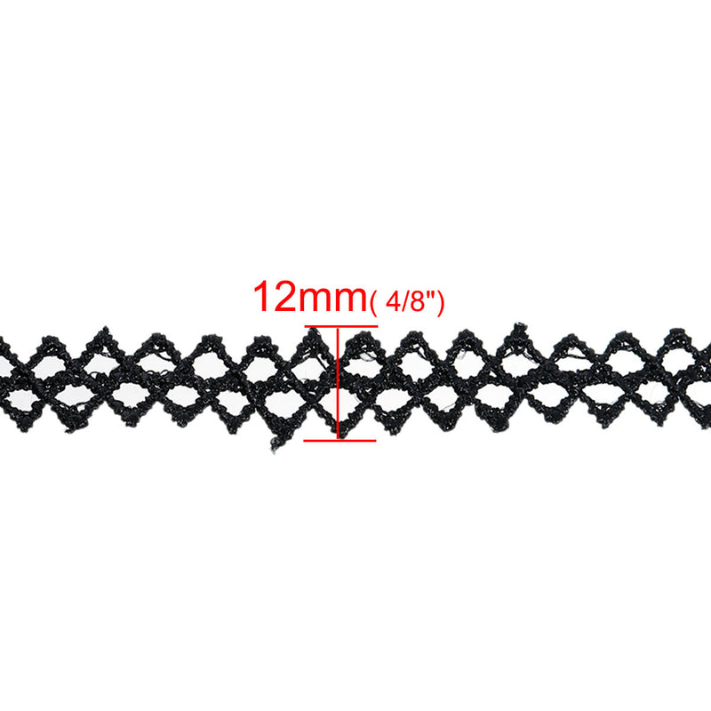 50cm Of Polyester Lace Trim ~ Rhombus ~ Black ~ 12mm wide