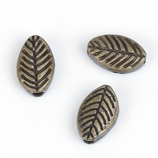 9x6mm Antique Bronze Plated Leaf Beads ~ Pack of 10