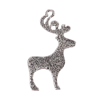 1 x Christmas Reindeer Pendant ~ Antique Silver ~ 38x24mm