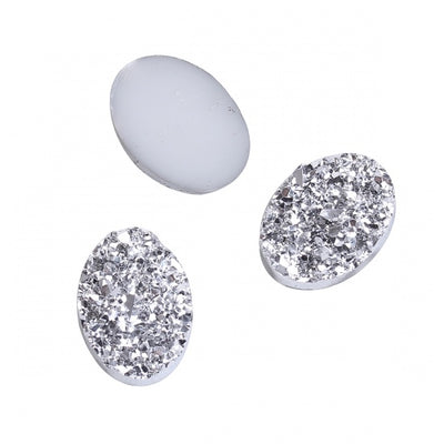 18x13mm Resin Druzy Cabochons ~ Silver ~ Pack of 2