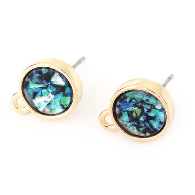 1 Pair of Gold Plated Ear Studs with Resin Imitation Opal Cabs ~ Lead & Nickel Free