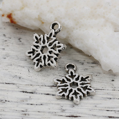 5 x Antique Silver Snowflake Charms ~ 15x11mm ~ Lead & Nickel Free