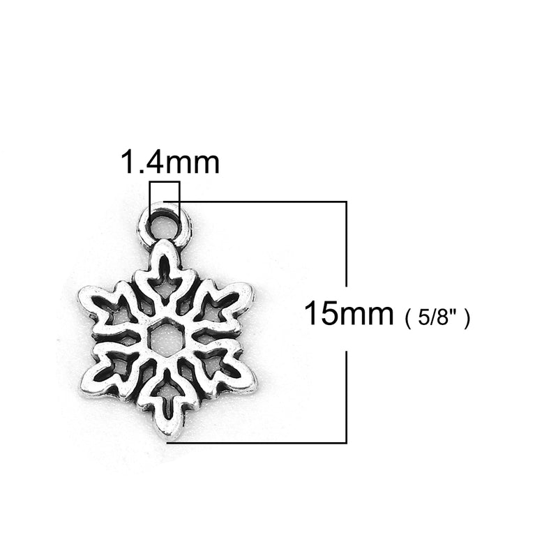 5 x Antique Silver Snowflake Charms ~ 15x11mm ~ Lead & Nickel Free