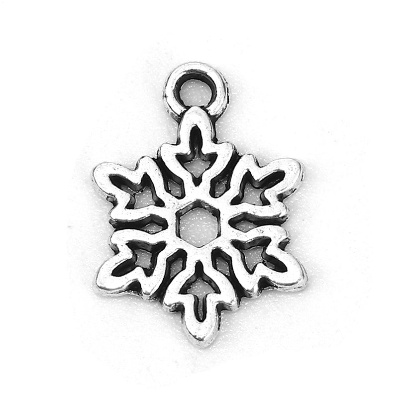 5 x Antique Silver Snowflake Charms ~ 15x11mm ~ Lead & Nickel Free