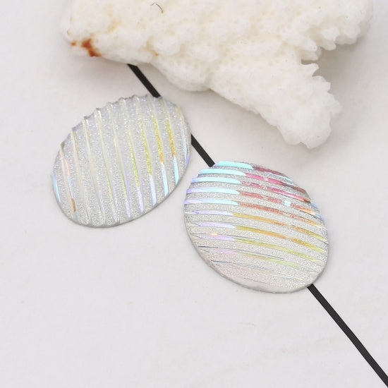 25x18mm Resin Textured Cabochons ~ White AB ~ Pack of 2