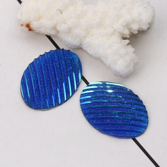 25x18mm Resin Textured Cabochons ~ Blue AB ~ Pack of 2